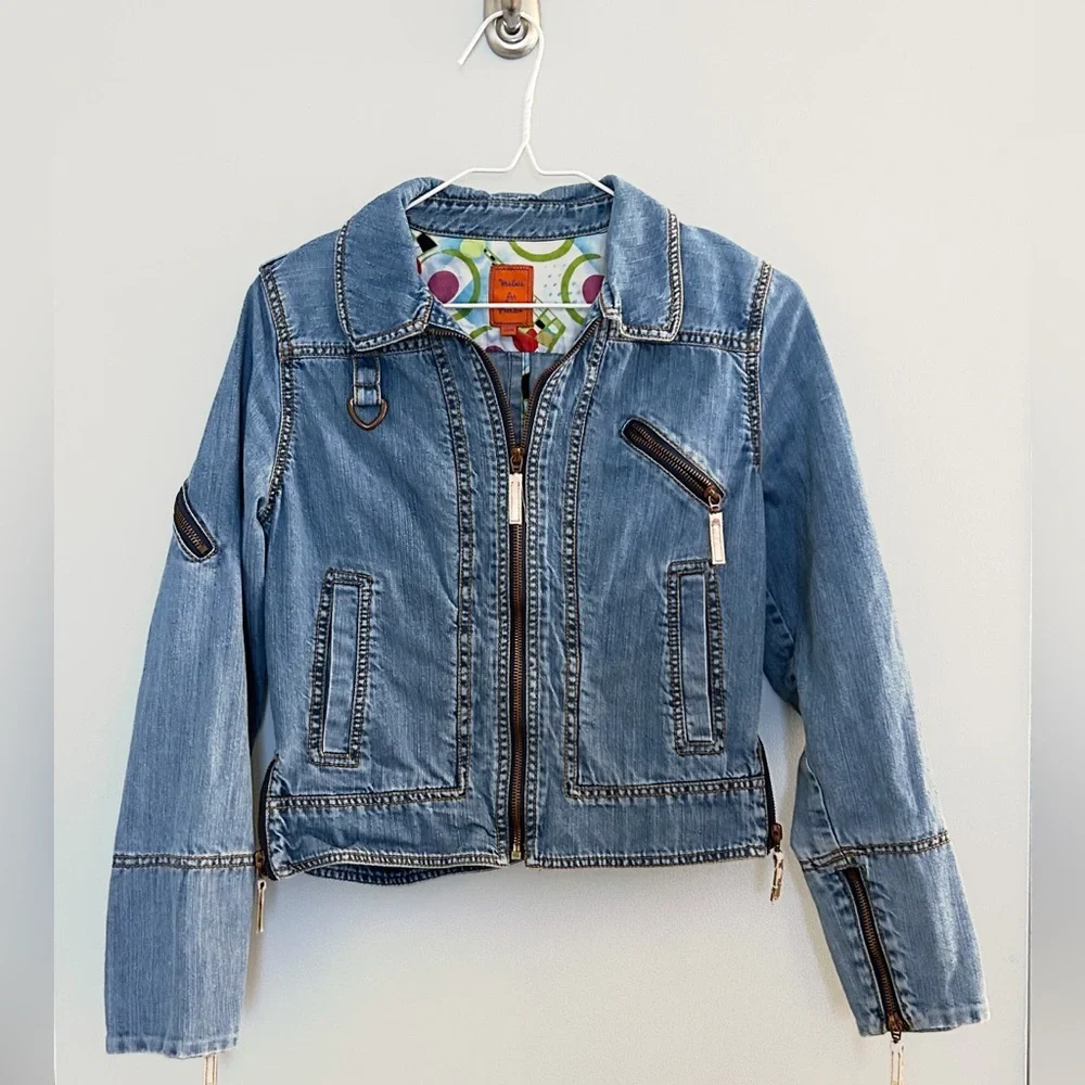Workers for Freedom Cropped Denim Moto Jacket Y2K Indie Sleaze Size 4